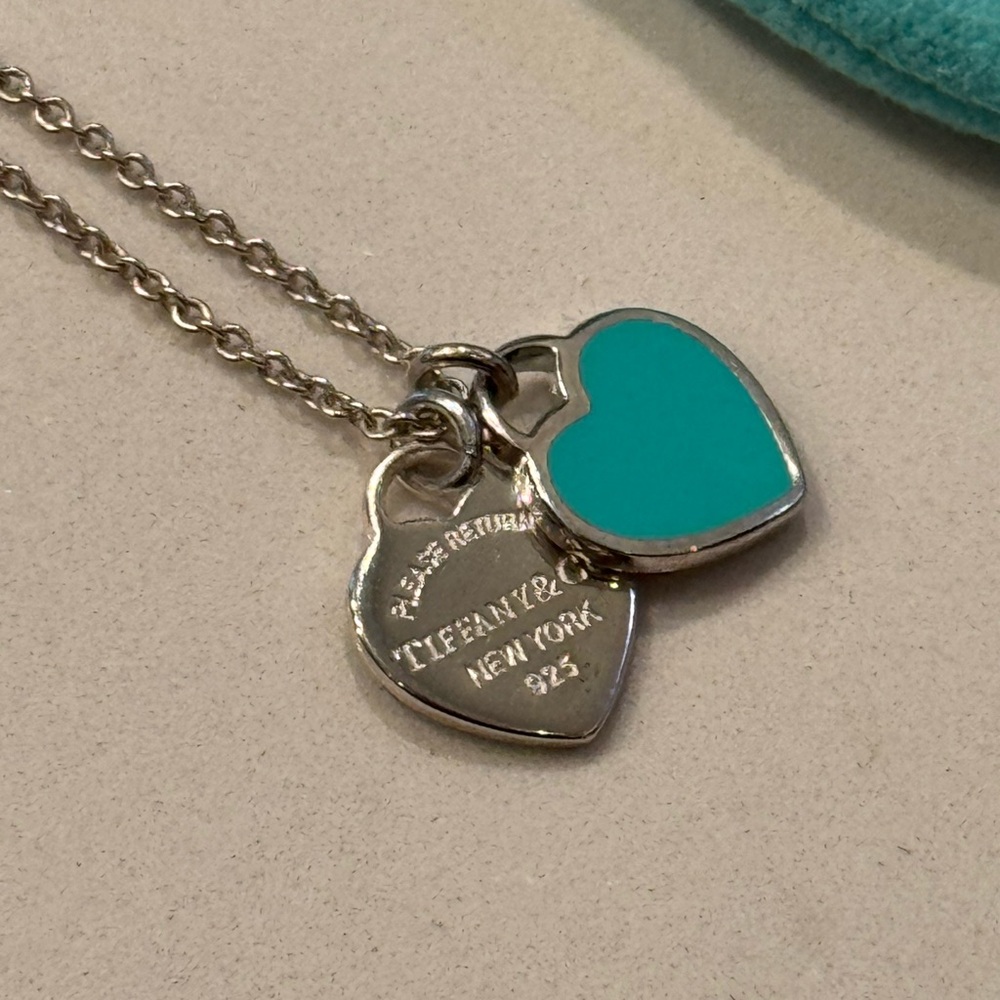 Tiffany Blue Double Heart Tag Necklace